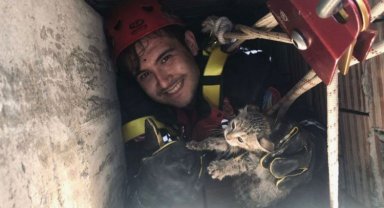 Sakarya'da itfaiye erleri yavru kediyi kurtardı