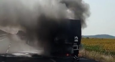 Malkara-Keşan karayolunda dorse yangını