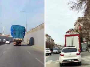 Aşırı Yüklü Kamyonların Tehlikeli Yolculuğu Kamerada